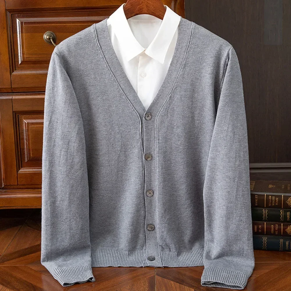 Knitted Cardigan Men's Classic Solid Color Knit V-Neck Soft Baggy High End Sweater Coat for sweater coats knitted sweater coat