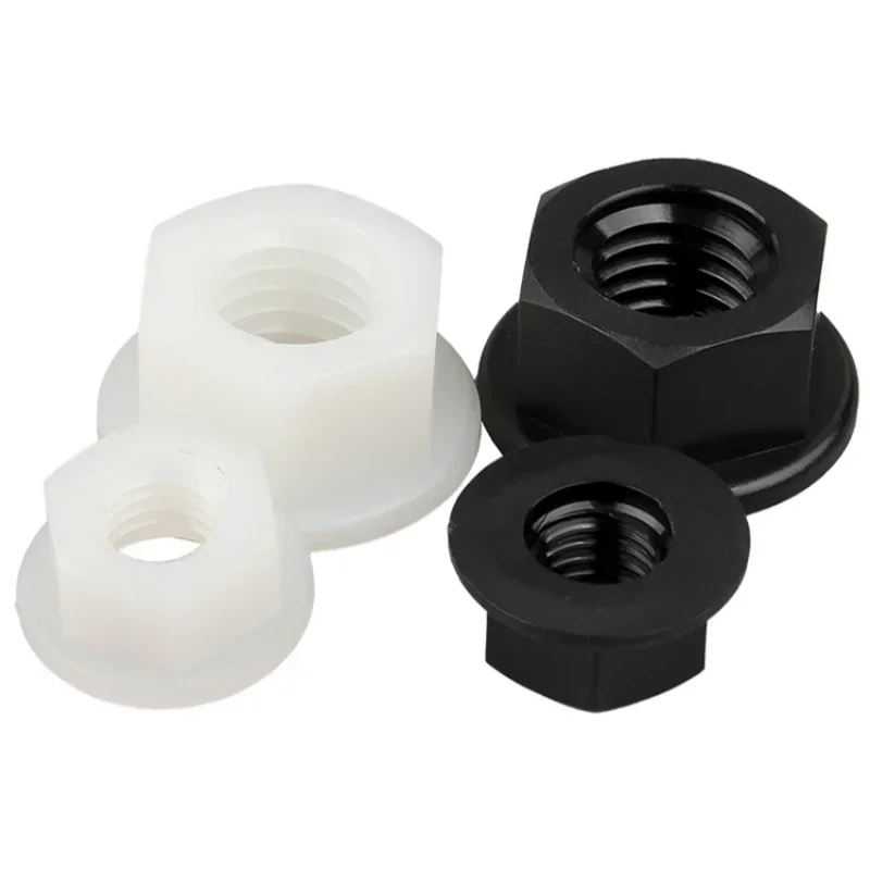 M3 M4 M5 M6 M8 M10 M12 Black And White Flat Bottom Plastic Nylon Hexagon Flange Nut hexagon nuts flange nut