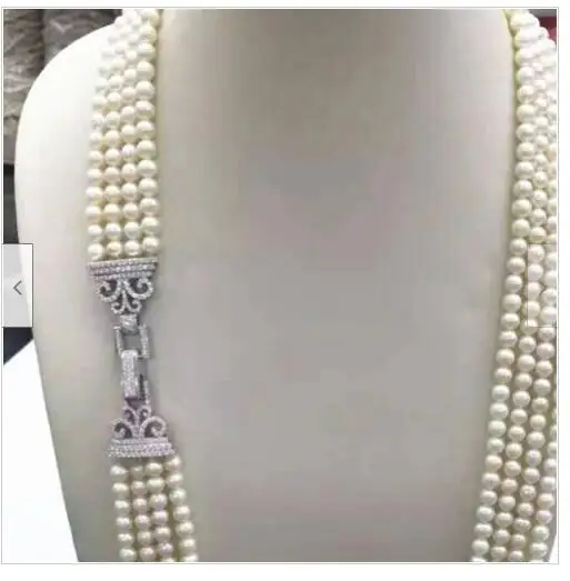 Beautiful four strands New Design Handmake 7-8MM Akoya white Pearl Necklace 20in 925s