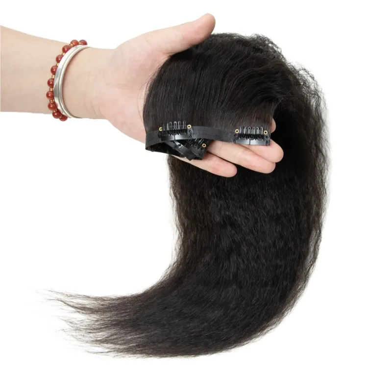 Kinky Straight Long PU Weft Clip In Human Hair Extensions Seamless Clip On Hair Yaki Natural Remy in Extensions