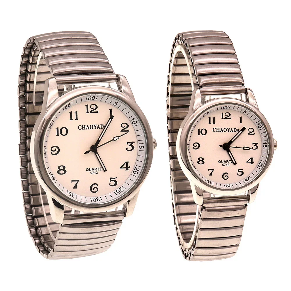 chaoyada Old Men Women Couples Watches Flexible Elastic Strap Simple Large Digital Stainless Steel Electronic Wristwatches 2