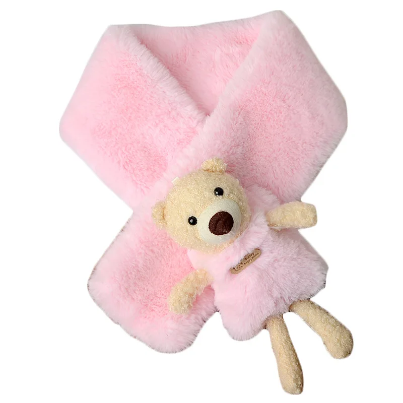 Cartoon Bear Baby Scarf Soft Plush Thicken Winter Warm Newborn Neck Solid Scarves For Kids Baby Girl Boy Infant Scarf
