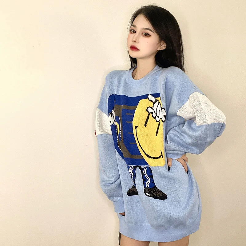 Blue CAVEMPT C.E Cartoon Pattern Sweater Men Woman 1:1 Top Quality Crewneck Jacquard Cav Empt Pullovers winter sweater for men