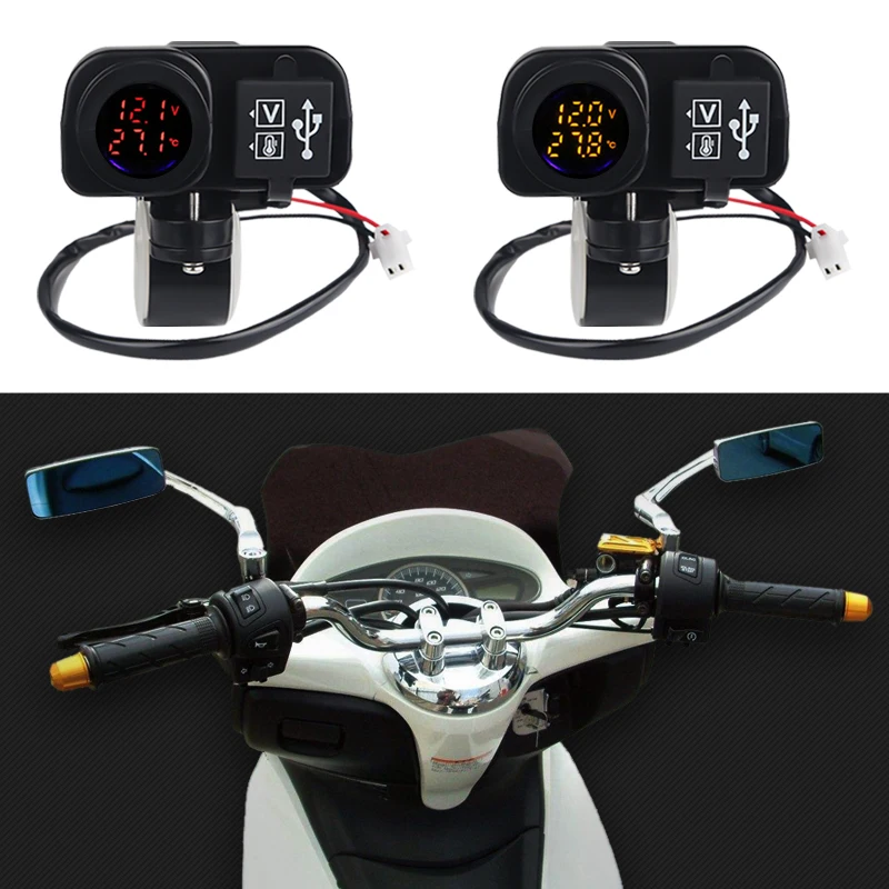 

Motorcycle Charging Dual USB 3.0 Charger Voltmeter Thermometer Digital Display Mobile Phone Charger Socket Car Cigarette Lighter