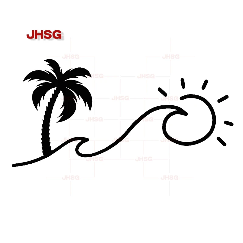 

JHSG Funny Car Stickers Palm Trees and Waves Turned Into Sun Window Decals Bumper Stickers Auto Parts Decorative Decals 17CM