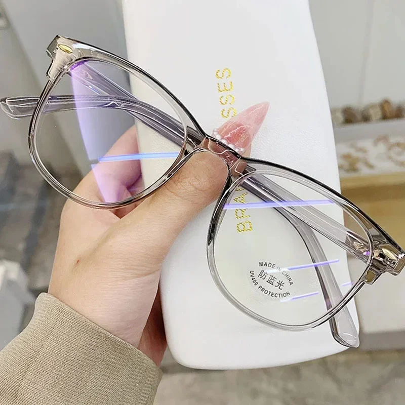 Transparent Women's Finished Myopia Glasses Blue Light Blocking Clear Lens Minus Diopter Eyeglasses Fashion Ladies Round Eyewear