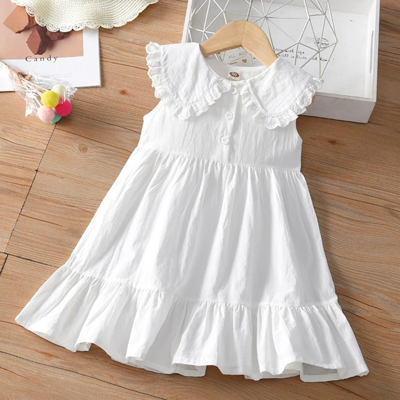 

Summer Baby Girls Princess Dress Sleeveless Cotton Solid Color Kids Party Dresses Children Clothing 90-160CM