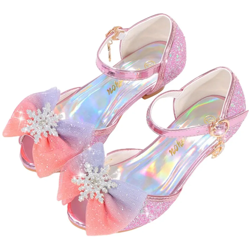 Girls Sandals 2022 New Summer Bow Fashion Princess Dress Stage Show Birthday Party Shoes Children Students Shiny Upper Soft Sole