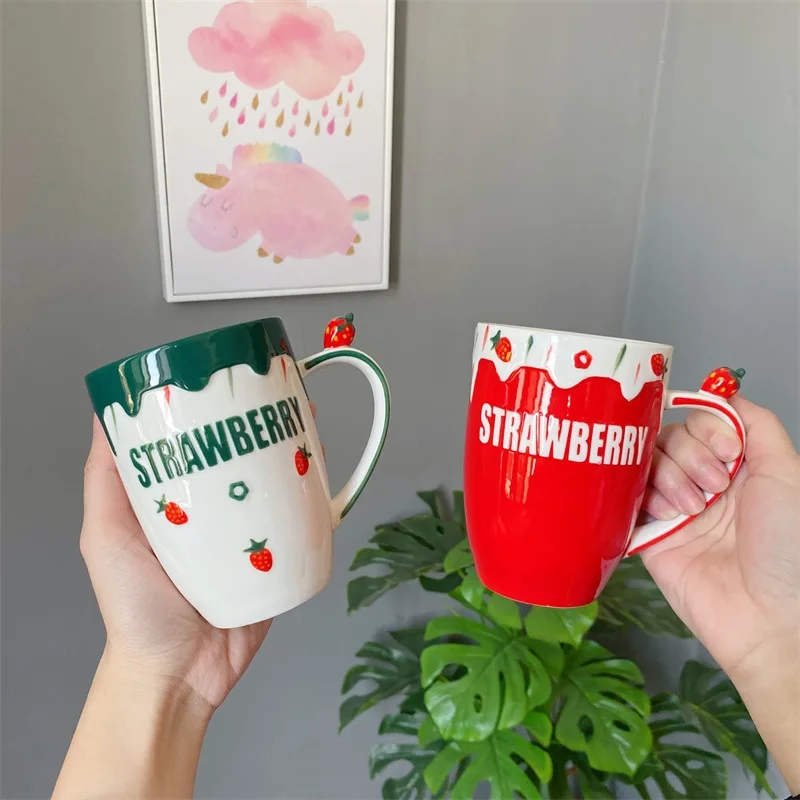 

3D керамическая чашка в виде клубники, милая и креативная популярная домашняя чашка для воды, чашка для завтрака