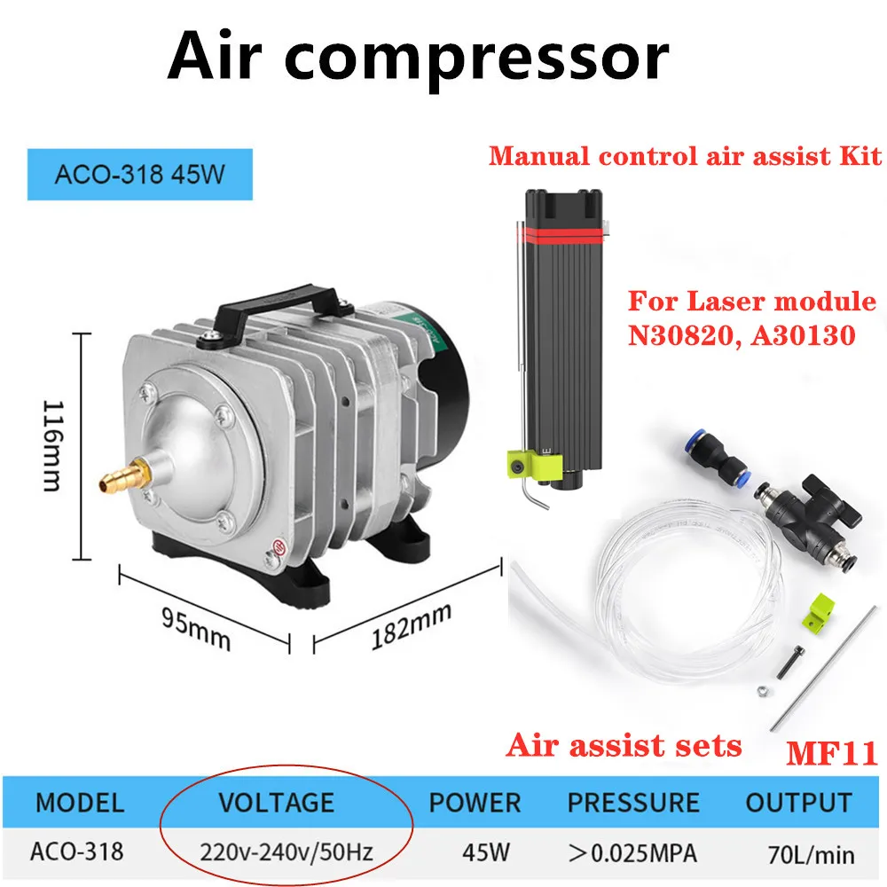 wood pellet making machine NEJE 220V-240V 45W Air Compressor for Aquarium Accessories   MF8 MF11 MF15 Manual control air assist kit for neje laser module woodtech multi boring machine