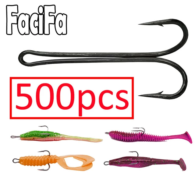 500 pcs Weedless Long Shank Double Hook Fishing hook For Soft Lure Fly  Tying Duple Hook for Jig Bass Fish Hook fishing tackle