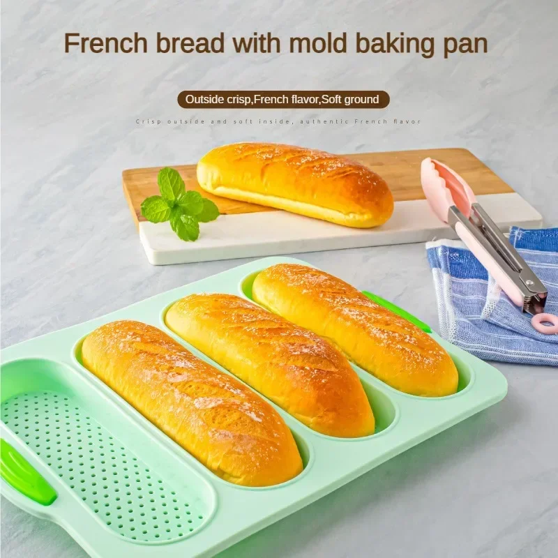 4 Cavity Silicone Baking Mold Heat Resistant Bread Mould Nonstick Baguette Baking Tray Bread Loaf Pan Oven Tool Kitchen Bakeware