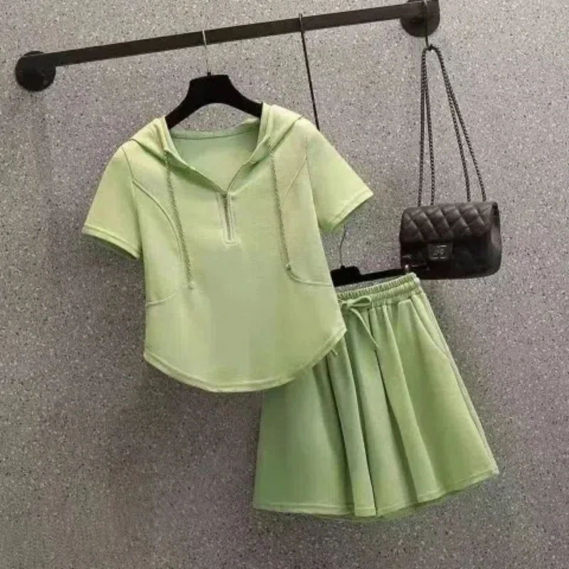 Summer New Sports Suit Hooded Loose Skirt Pants Casual Age Reducing Two-piece Set