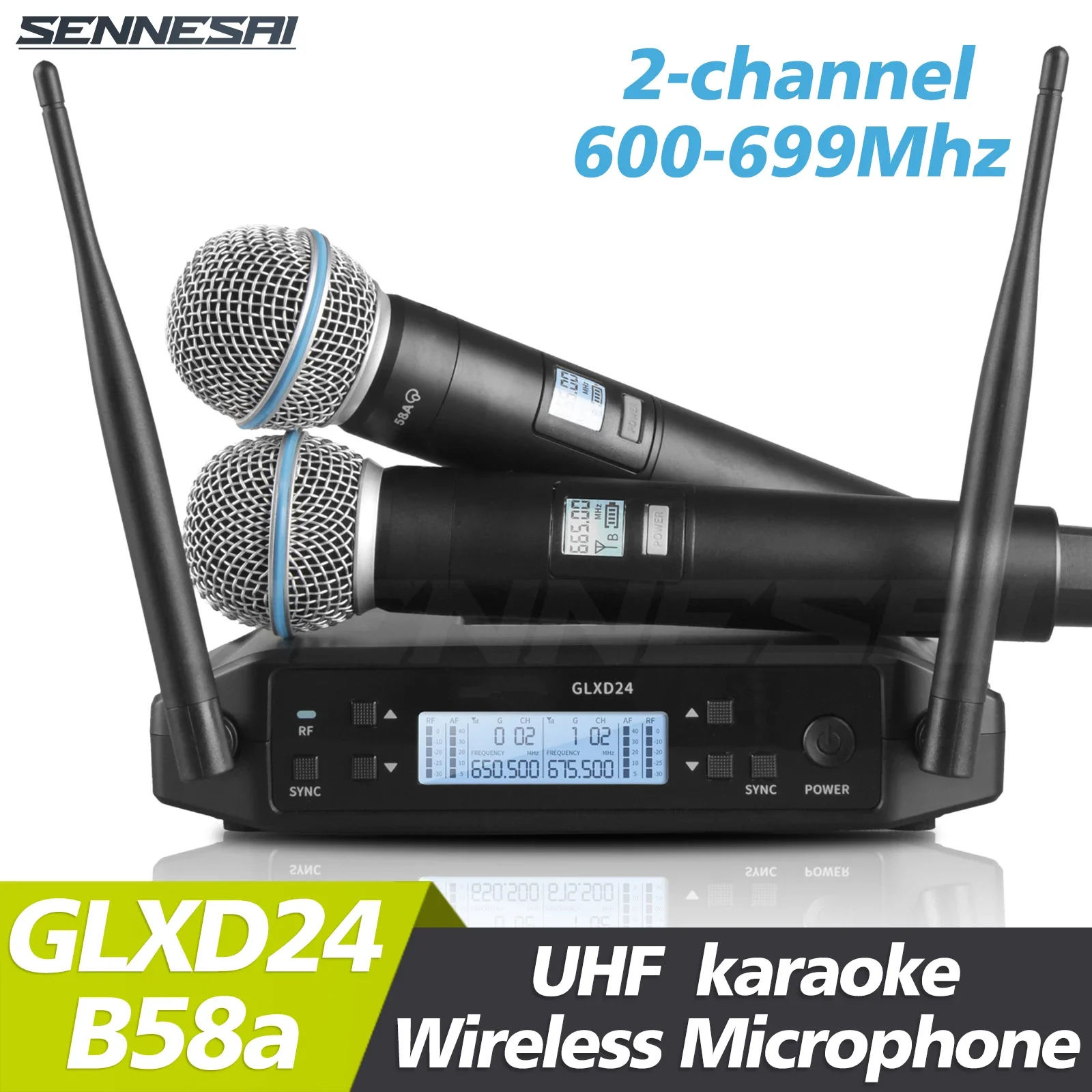 Nuovo! Glxd24 Beta58 Microfono Wireless Doppio Professionale Karaoke Home System Spettacoli Teatrali Uhf Dynamic 2 Channel Handheld
