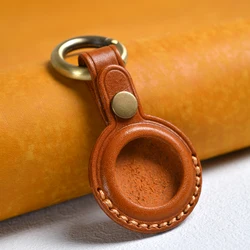 Luxury Leather Key Case with Airtag Holder - Stylish Protective Cover for Keys, Pet Collars, Luggage, and Backpacks (Brown)