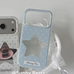 Korean Minimalist Blue & White Polka Dot Star Phone Case Cover - iPhone 12 Mini (Only case B)