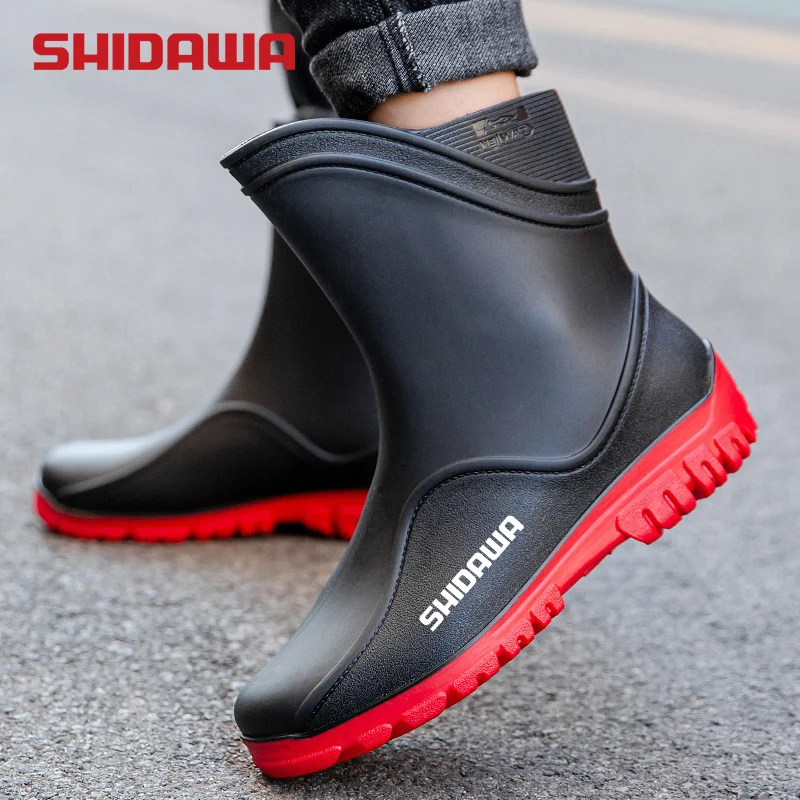 

Summer Men's Non-slip Fishing Water Boots High-top Rubber Shoes Waterproof Kitchen Work Shoes Winter Plus Velvet Warm Rain Shoes