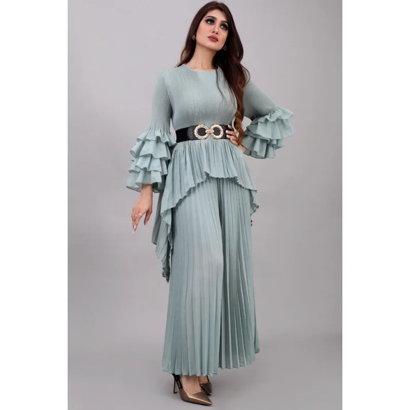 

Pleated Women's 2023 New Solid Color Embroidered Swallowtail Two Piece Set Fashion Temperament Large Pants Set
