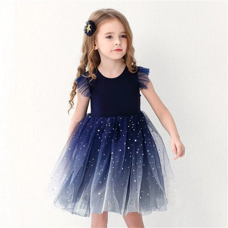 

New Summer Girl Dress Princess Star Sleeveless Tulle Tutu Dress for 4-8Y Kids Birthday Party Shaggy Dress Child Clothes Dress