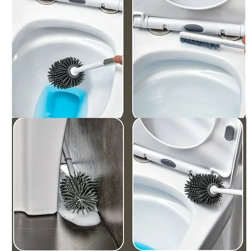 Toilet Brush Set Toilet Brush Holder Leakproof Wall Hanging Toilet Brush Set 2 Cleaning Brushes Silicone Toilet Brush with Holder For Floor Bathroom Accessories