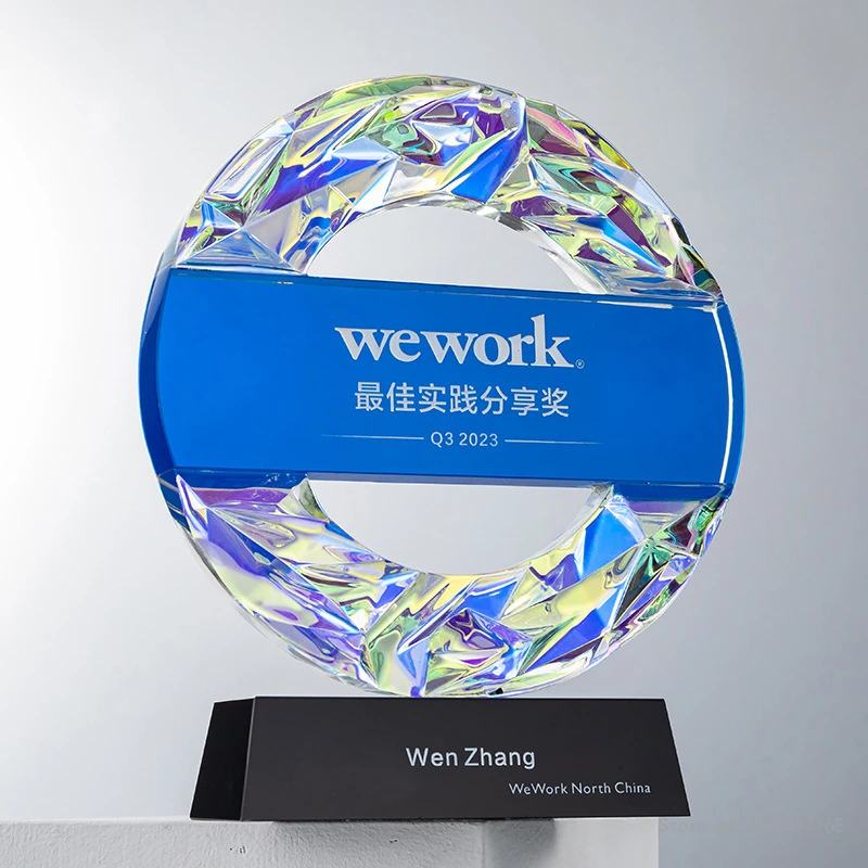 Customized Circular Crystal Trophy Company Annual Meeting Excellent Employee Souvenirs Home Decoration Craft Lettering Medal 1Pc
