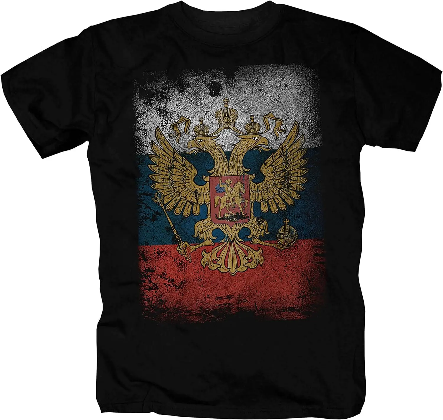 

Russia Flag with Coat of Arms Men T-shirt Short Sleeve Casual 100% Cotton T-shirts