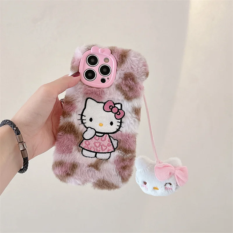 Cartoon Sanrio Leopard Print Phone Case for iPhone 14 with Kickstand