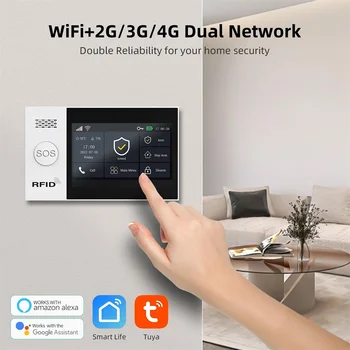 TUYA WIFI Smart GSM Alarm System Smart Life Security Protection For Home with PIR Wireless Solar Siren Alexa