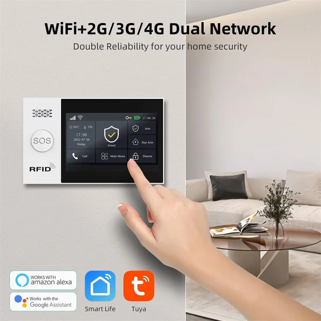 TUYA WIFI Smart GSM Alarm System Smart Life Security Protection For Home with PIR Wireless Solar Siren Alexa 1