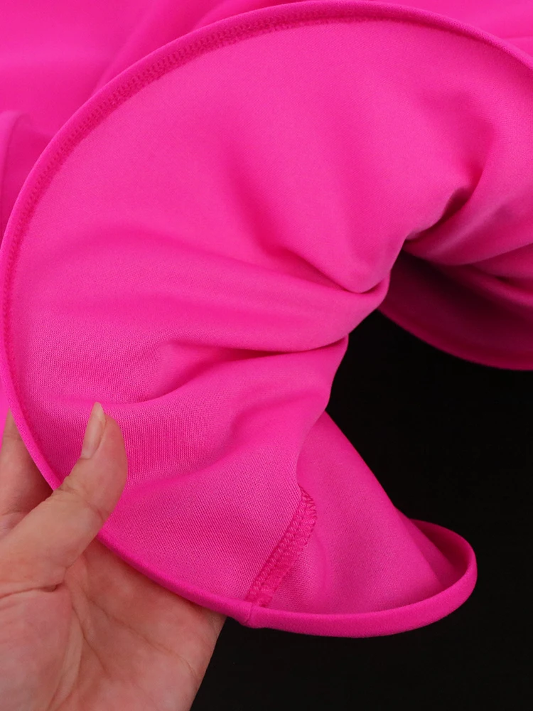 Cocktail Event Dresses Curvy Women Sexy Fuchsia V Neck Sleeveless Flower Ruffles High Waist Birthday Party Outfits Plus Size 4XL