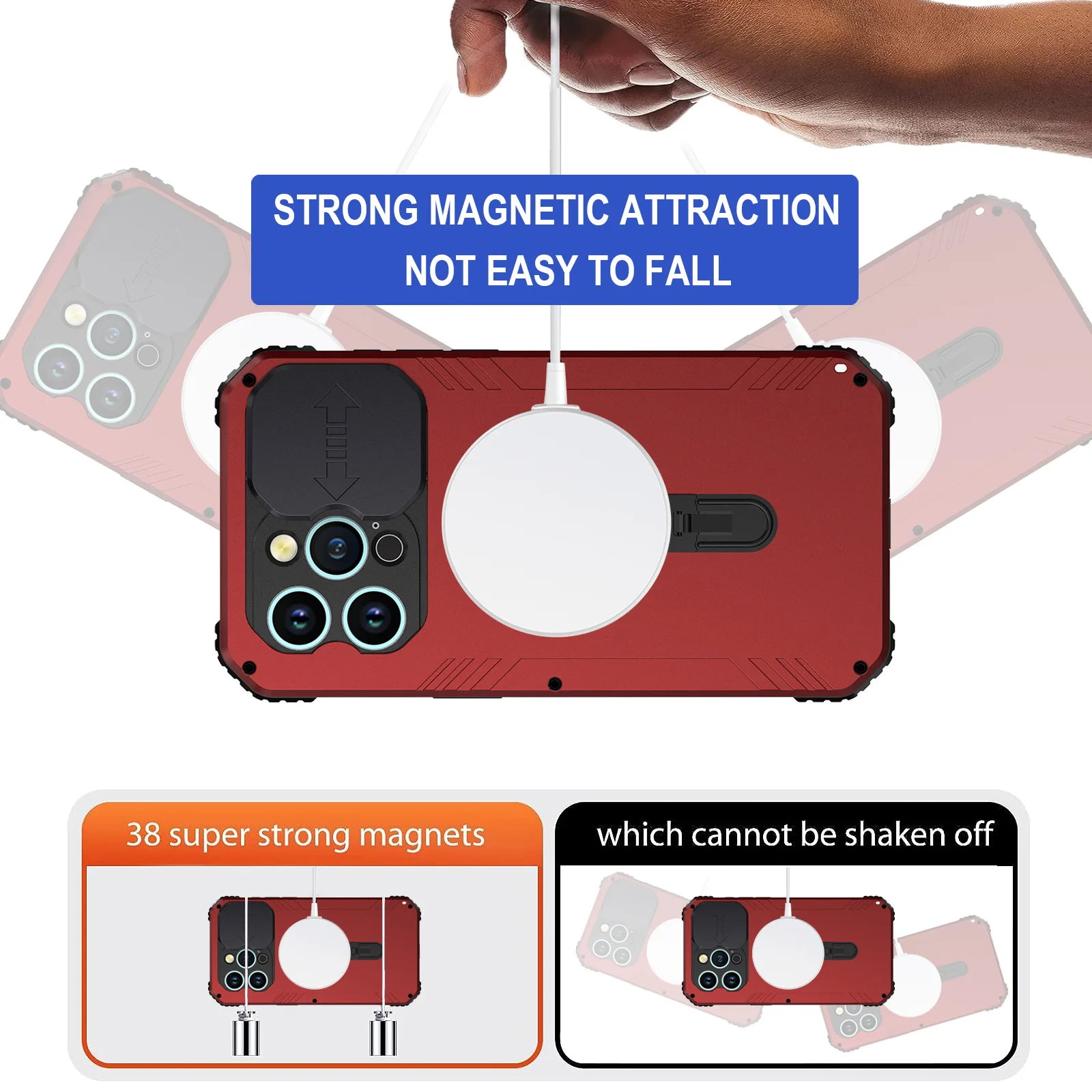 Luxury Shockproof Metal Phone Cases For Iphone 15 Pro Max With Stand Built-in Camera Screen Protector Cover Funda Coque Case