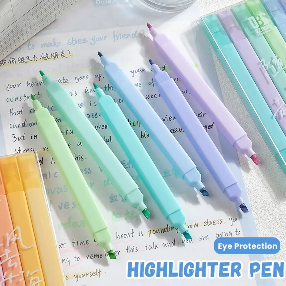 6PCS/Set Double Head Highlighter Pen Painting Graffiti Eye Protection Fluorescent Pen Oblique Soft Tip Art Marker Pen
