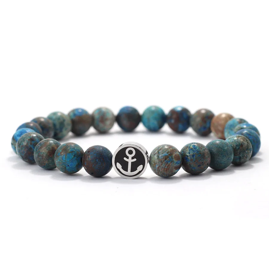 Neues Edelstahl-Ankerarmband für Herren, 8 mm, Edelstein, Stretch-Perlenarmband, Tigeraugen, Lava-Heilarmband, Geschenk für Ihn, Joias – Detail 3