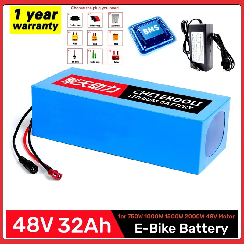 

48V 32ah 1500W Electric Bike Battery 48V 20ah 24ah 18ah 15ah 18650 Lithium Batteries for 54.6v750W 1000W Ebike Motor