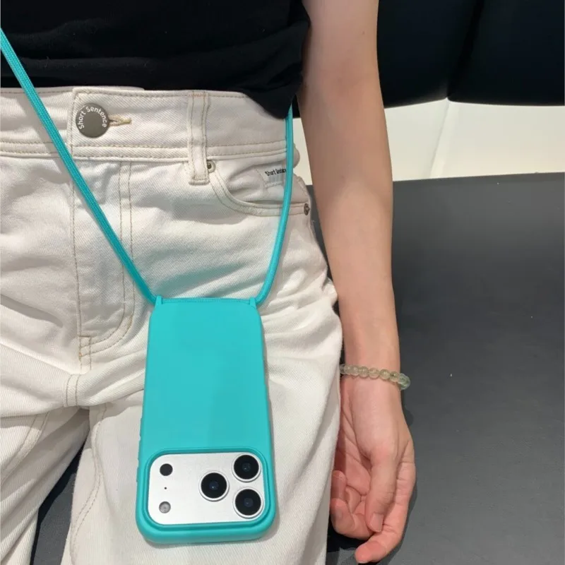 Crossbody Liquid Silicone Shockproof Phone Case with Soft Matte Cover and Lanyard Strap