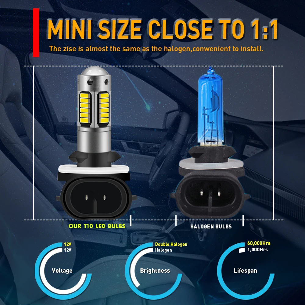 2개 880 881 H27W/2 PGJ13 PG13 고출력 LED 자동차 전구 H27 자동차 안개등 DRL 주간 주행등 차량 외부등 백색 12V