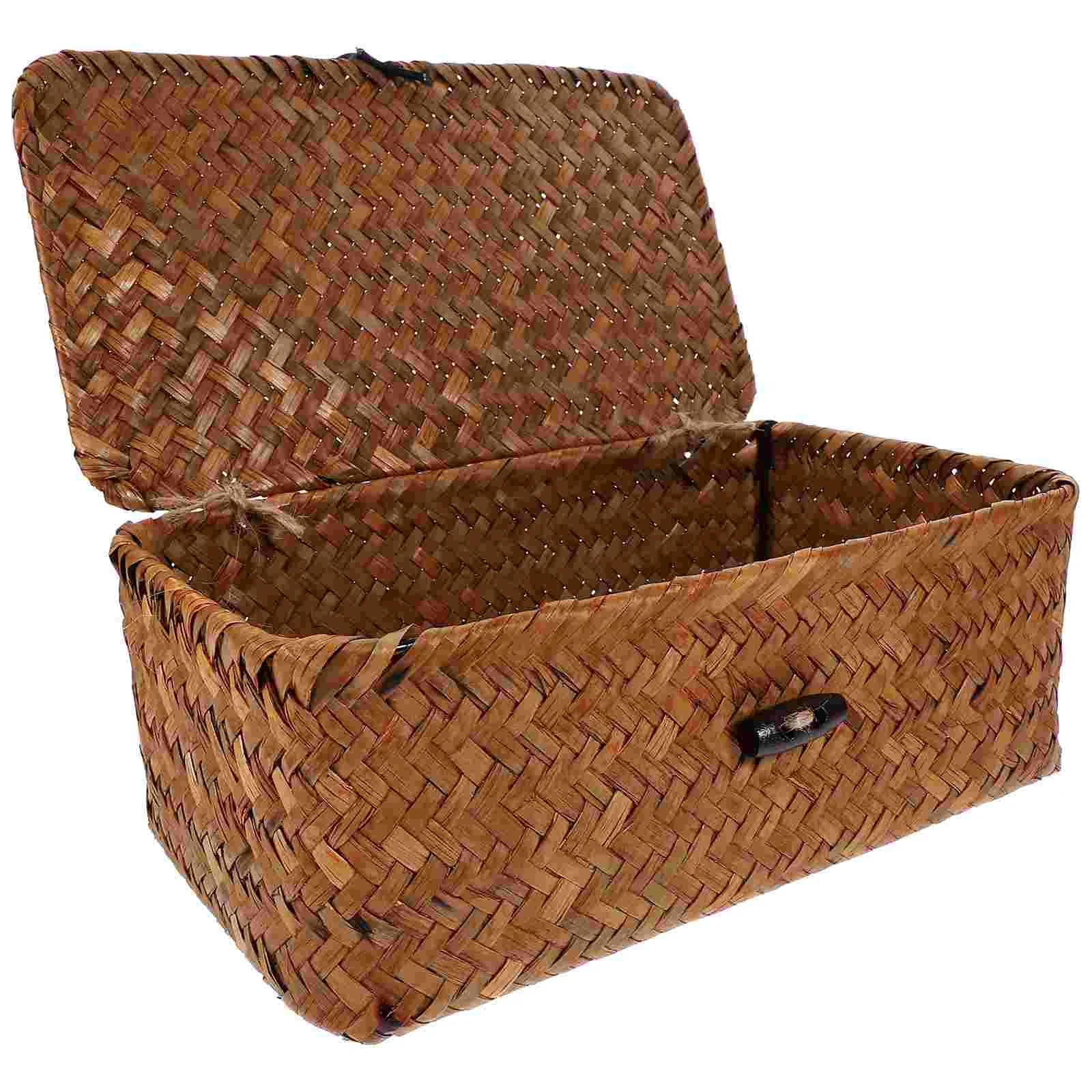 

Wicker Shelf Baskets Bin Lid Handwoven Seagrass Basket Storage Bins Rectangular Organizer Boxes Household Basket Boxes Wardrobe