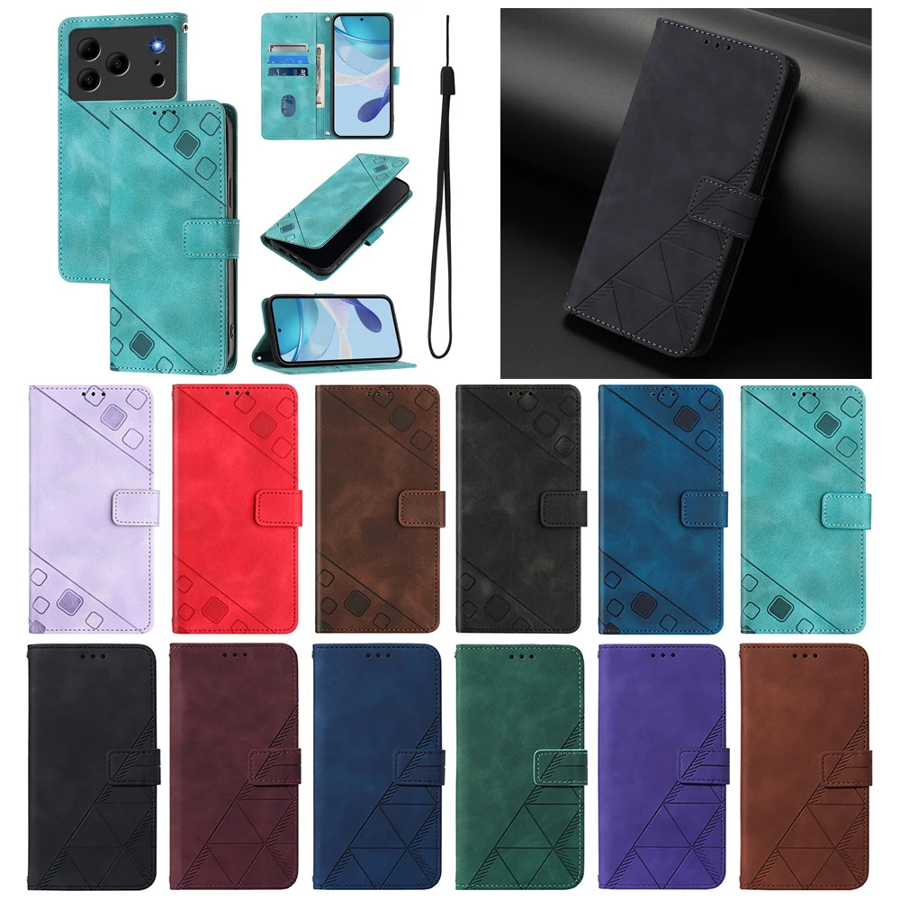 Leather Wallet Case with Shockproof Flip Card Holder and Strap