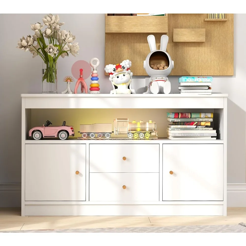 Toy Storage Organizer, Wooden Kids Bookshelf with 2 Drawers, 2 Cabinets & Open Shelf, Toy Organziers and Storage for Playroom 6