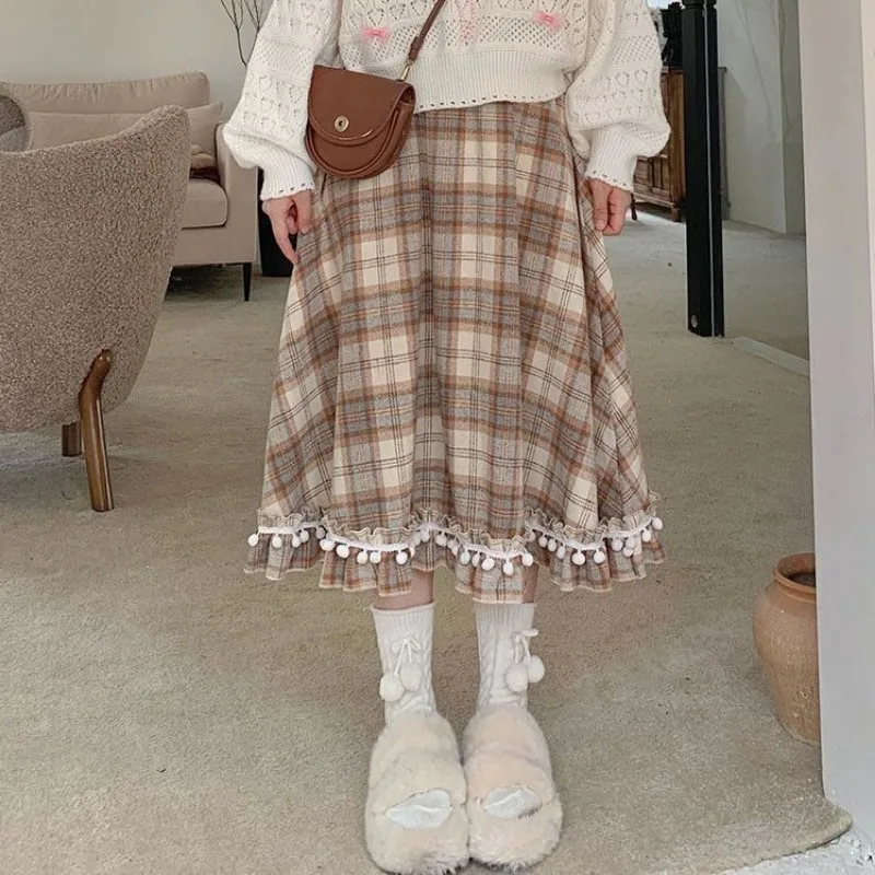 تنورة منقوشة للنساء حلوة لطيفة فرنسية عتيقة للخريف...