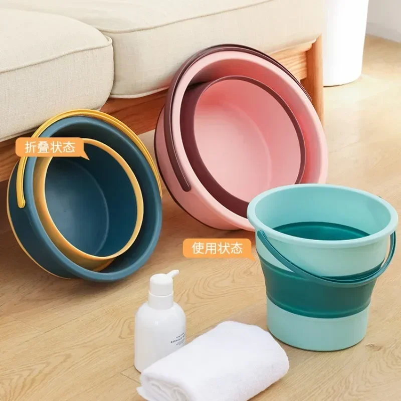 Folding Bucket Fishing Bucket Folding Portable Bucket with Cover Car Wash Fishing Bathroom Tool Silicone 5L/10L