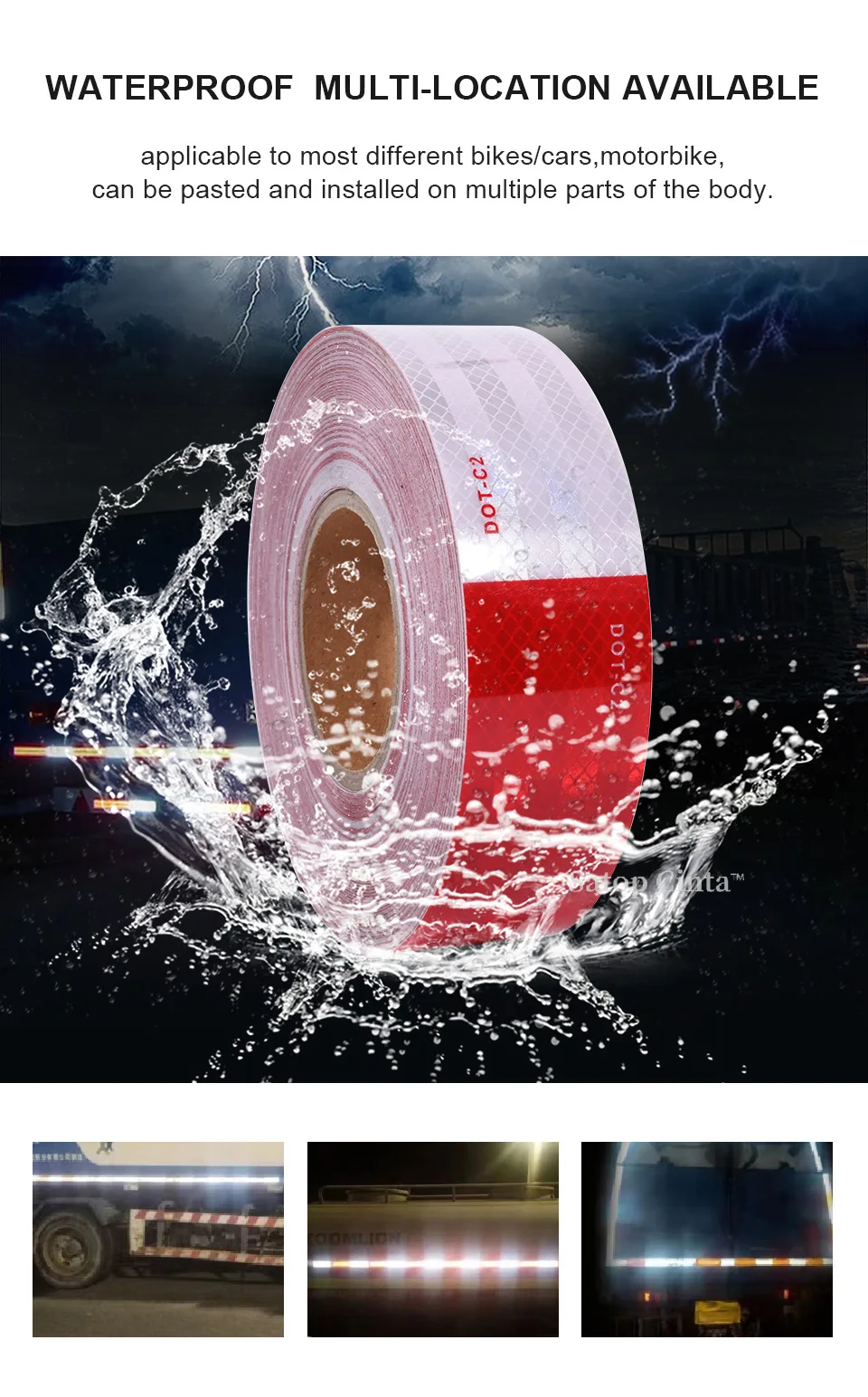 DOT-C2 Truck Reflective Safety Tape Red White Conspicuity Safety Warning Reflectors Film Waterproof Adhesive Sticker For Vehicle