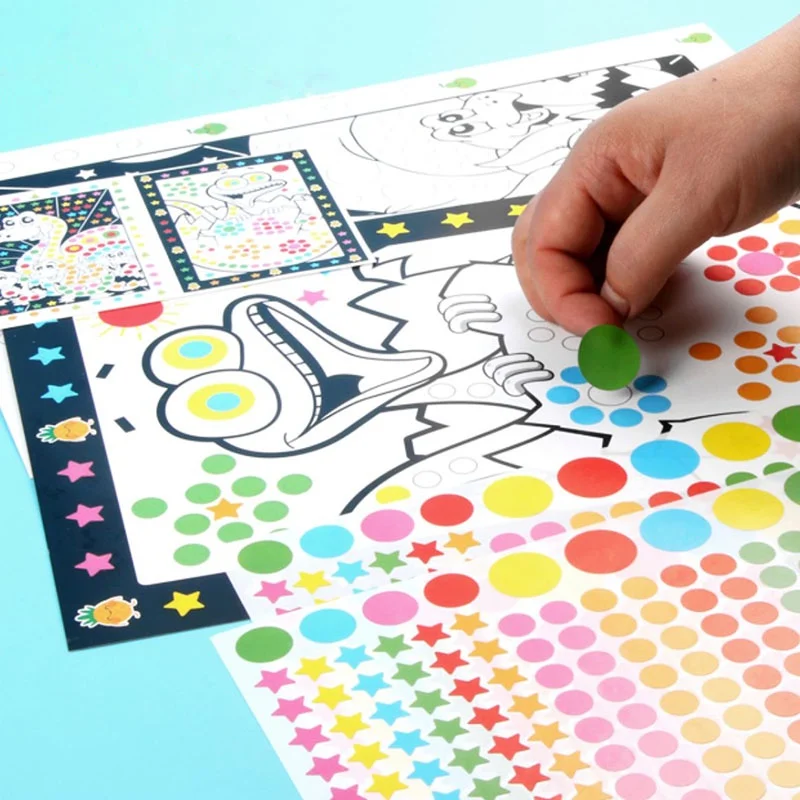 Puzzle Dot Stickers 10 Sheets/Lot Funny Puzzle Dot Stickers For Kids Cute Cartoon Animal Drawing Mosaic Sticker Children Early Educational Patience