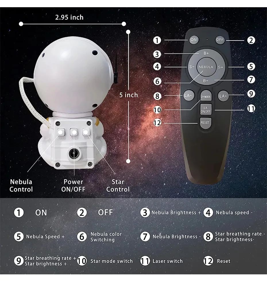 Description Picture 3 of itemGalaxy Projector Astronaut Nebula Projector with Remote Night Light for Adults, Children's Playroom/Home Theater/Ceiling/Gift