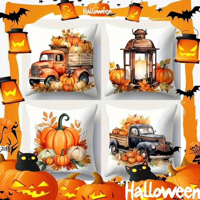 Pumpkin Truck and Lantern Pillow Covers – Fall Decorative Cushion Covers for Sofa, Living Room & Bedroom 2