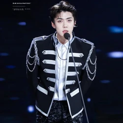 Fashion Plus Size S-5XL Men Chain Jackets Nightclun Bar Male Singer Stage Dance Performance Costume Tide Men's Court Dress