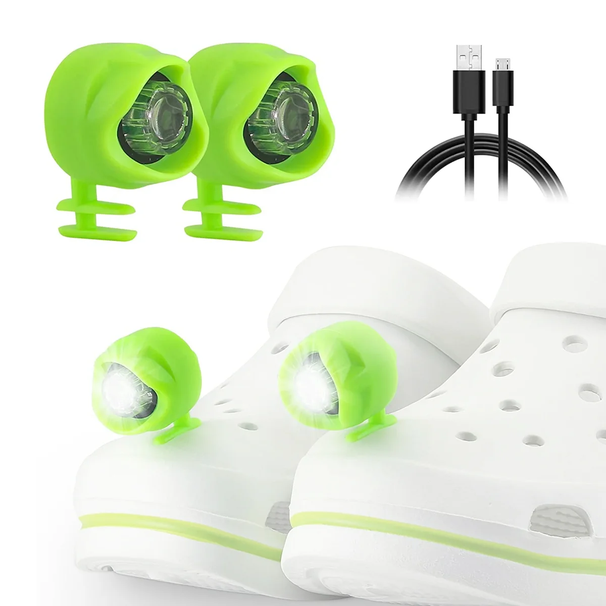 

2 Pcs Rechargeable Clogs Shoe Light,Headlights for Croc 3 Lighting Modes in the Dark,For Dog Walking, Camping,Green