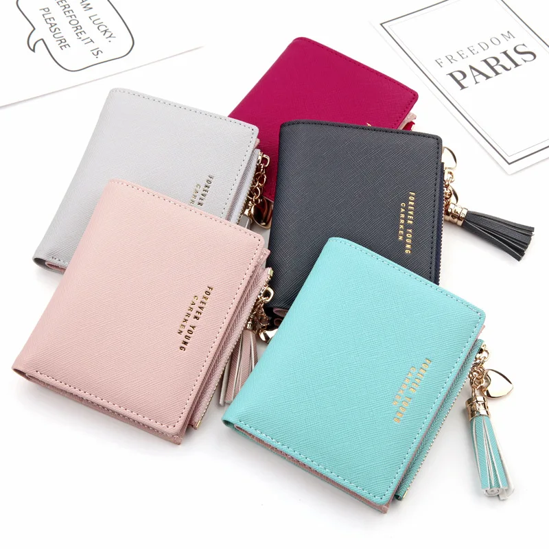 Women's Pink Tassel Zipper Mini Wallet - PU Leather Coin Purse & Card Holder