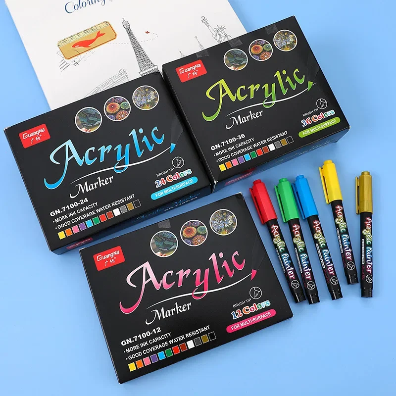 Acrylic Paint Markers Color Marker Pens Paint Marker Pen Markers Pen Marker Pens Marker Pen Art Marker Pens Art Markers Paint Marker Pens 12/60Color Acrylic Brush Pen Soft Tip Marker Pen for Rock Glass Art Supplies Painting Stationery Children School Office Supplies