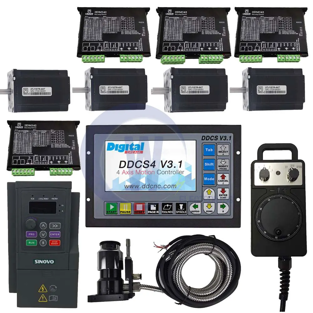 

CNC DDCS V3.1 4 Axis Motion Controller Kit JMC Stepper Motor Stepper Drive + Inverter + High Precision Tool Positioner + MPG